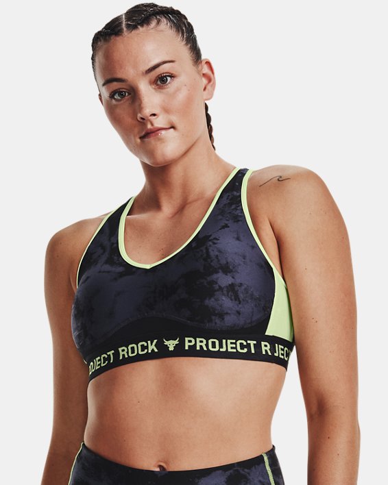 Women's Project Rock Crossback Printed Sports Bra in Black image number 2
